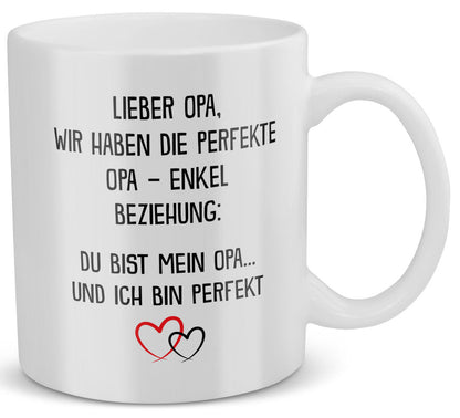 22Feels® Geschenk für Opa von Enkel - Tasse mit Spruch: Ich Bin Perfekt (Weiss, 320ml)-Weisse Tasse 320ml-22Feels