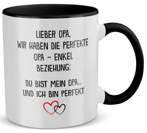 22Feels® Opa Geschenk von Enkel - Tasse mit Spruch: Perfekte Beziehung (Weiss-Schwarz, 320ml)-TwoTone Tasse Weiss-Schwarz 320ml-22Feels