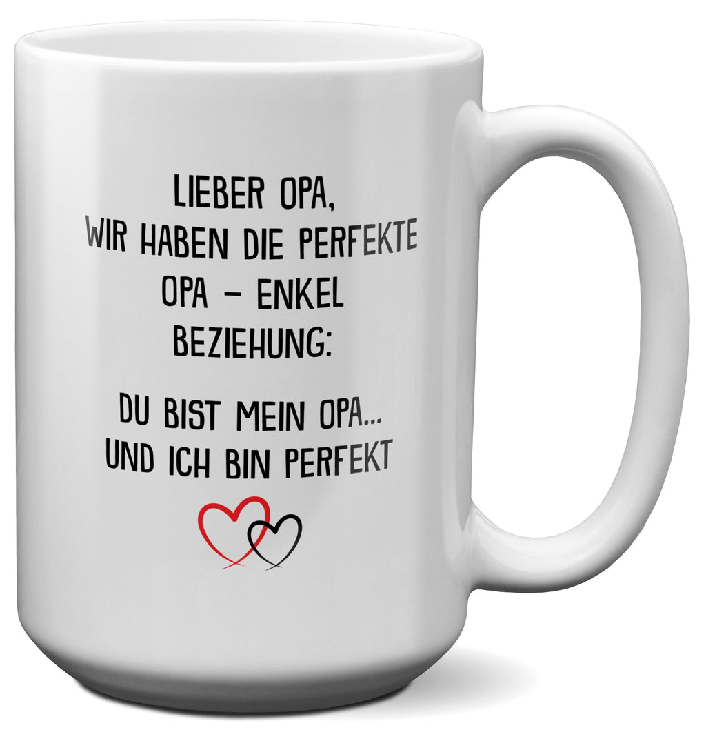 22Feels® Opa Geschenk von Enkel - XL Tasse mit Spruch: Perfekte Beziehung (Weiss, 440ml)-Weisse XL Tasse 440ml-22Feels