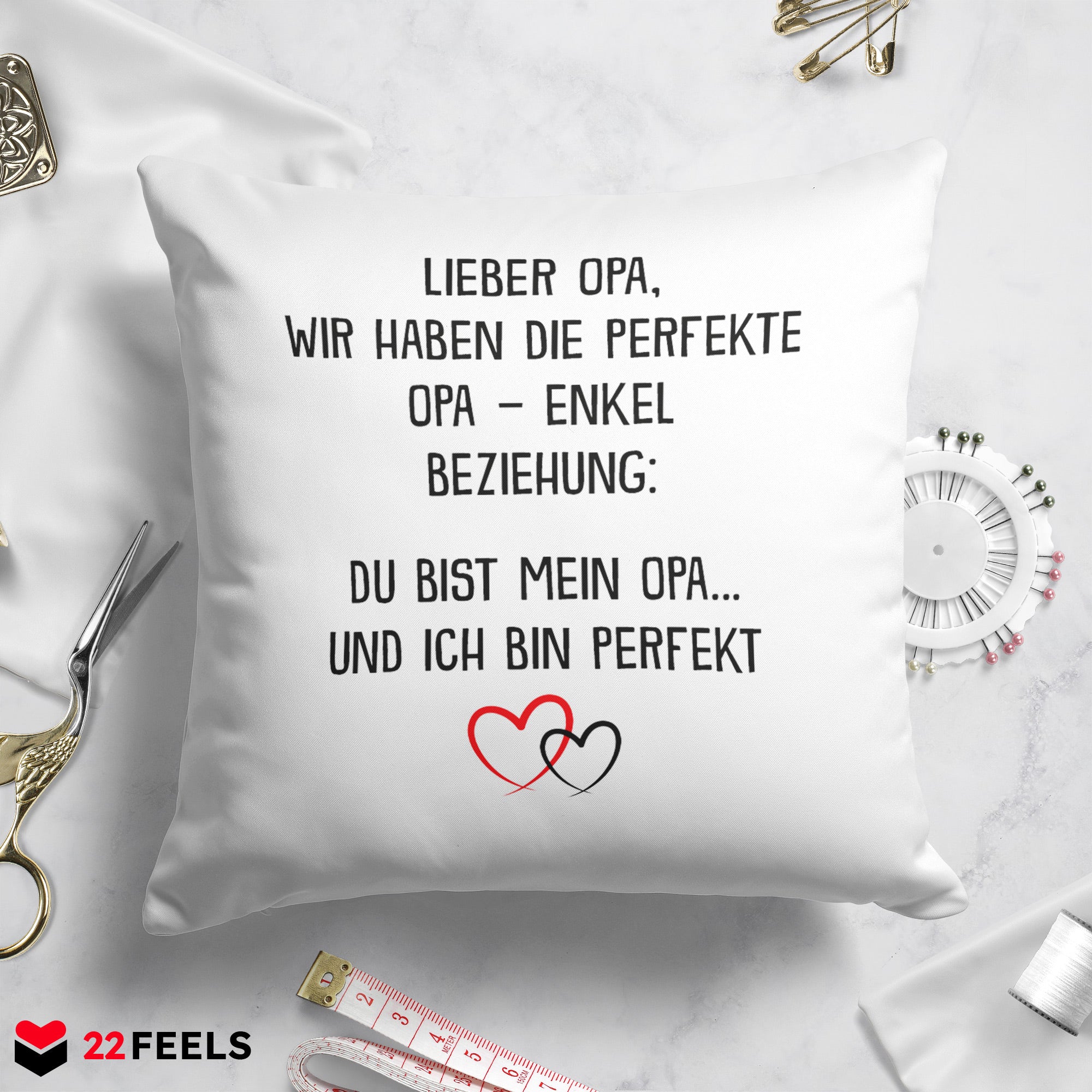 22Feels® Opa Geschenk von Enkel - Kissen mit Spruch: Perfekte Beziehung (Weiss 40x40cm)-Kissen Weiss 40x40-22Feels