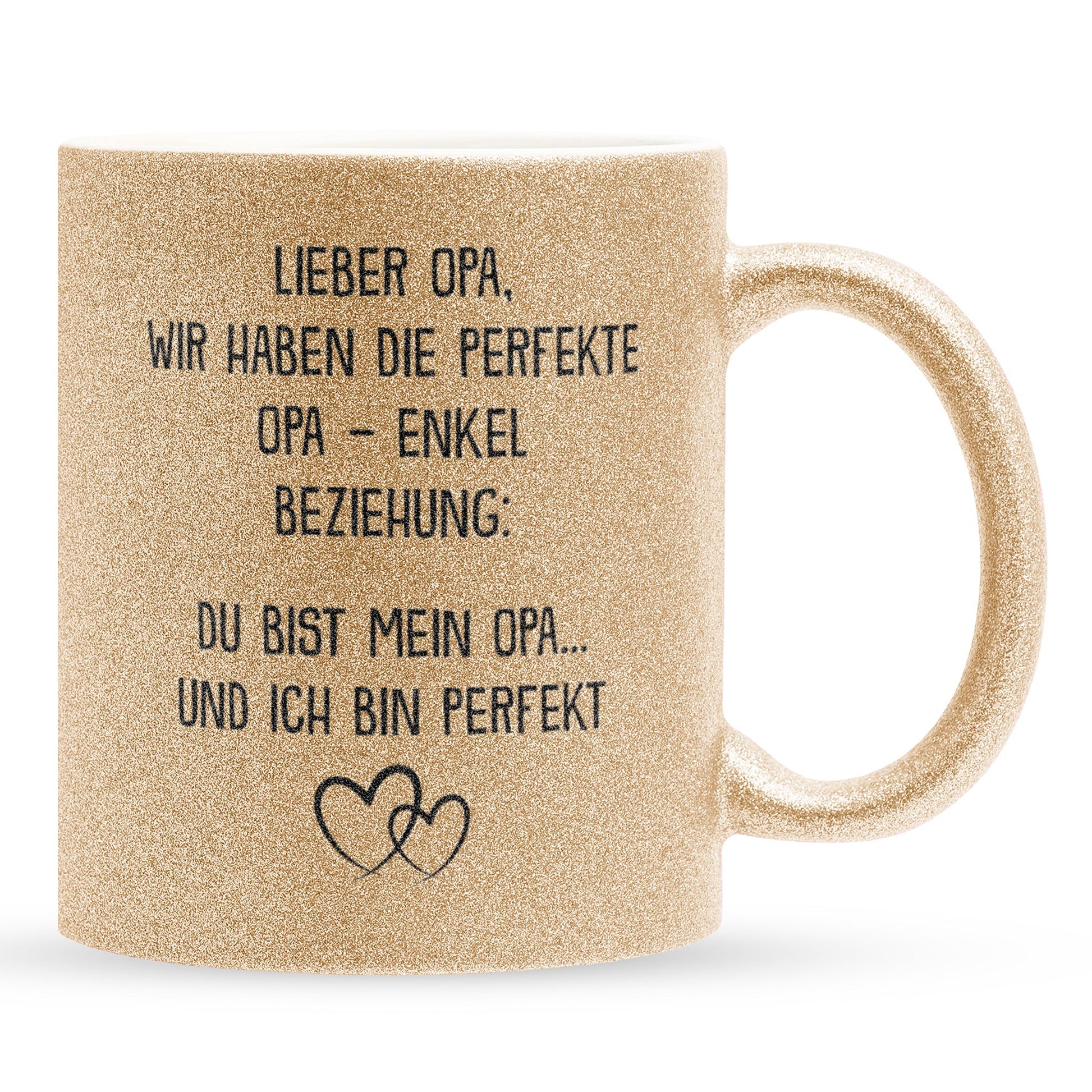 22Feels® Opa Geschenk von Enkel - Glitzertasse mit Spruch: Perfekte Beziehung (Gold, 320ml)-Glitzertasse Gold 320ml-22Feels