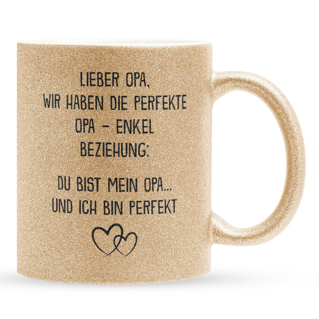 22Feels® Opa Geschenk von Enkel - Glitzertasse mit Spruch: Perfekte Beziehung (Gold, 320ml)-Glitzertasse Gold 320ml-22Feels
