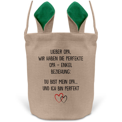 22Feels® Opa Osterkorb von Enkel Grossvater mit Henkel Ostergeschenk Tragetasche Ostern Deko Osternest Körbchen Hasenohren (Beige/Grün)-Ostern Tragetasche-22Feels
