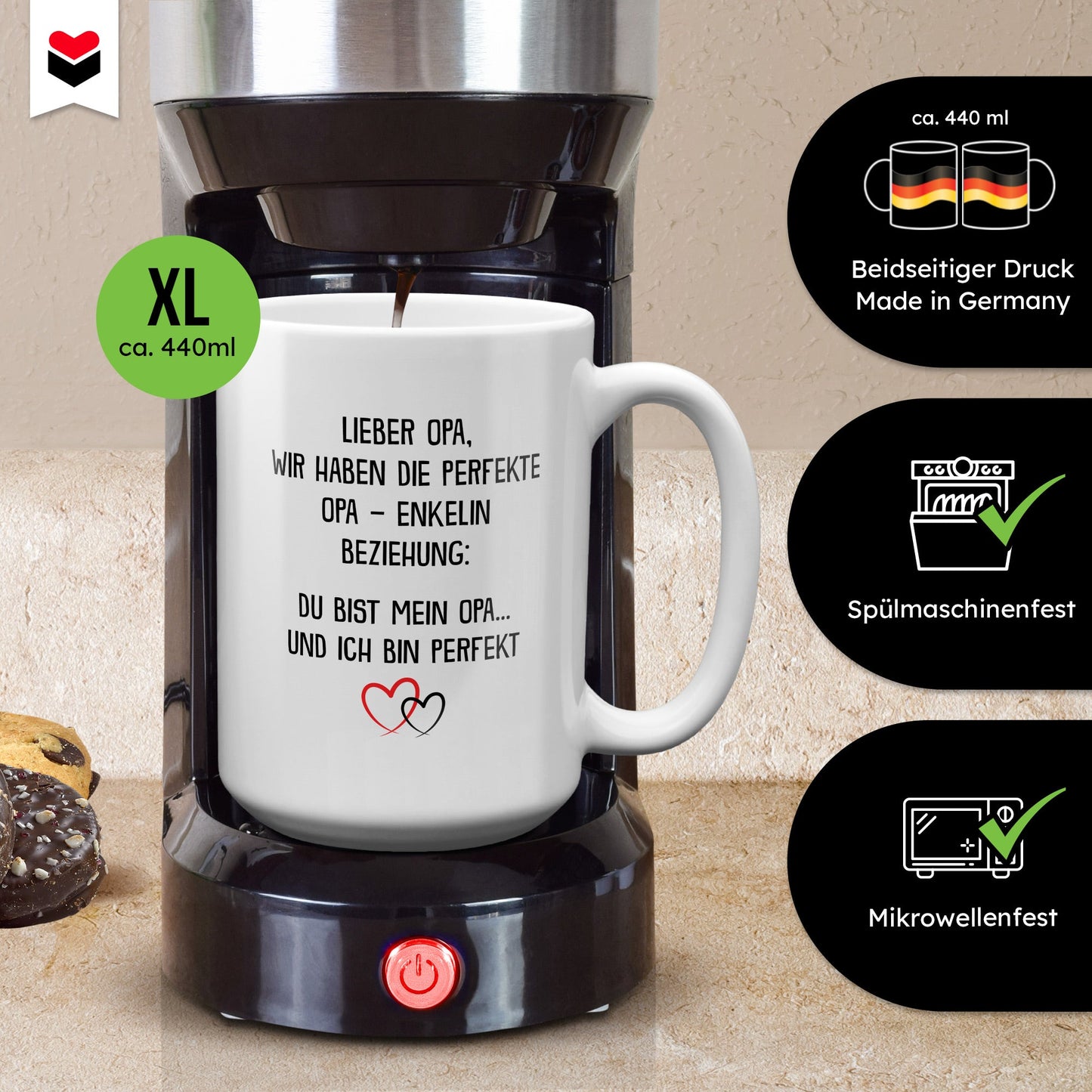 22Feels® Opa Geschenk von Enkelin - XL Tasse mit Spruch: Perfekte Beziehung (Weiss, 440ml)-Weisse XL Tasse 440ml-22Feels