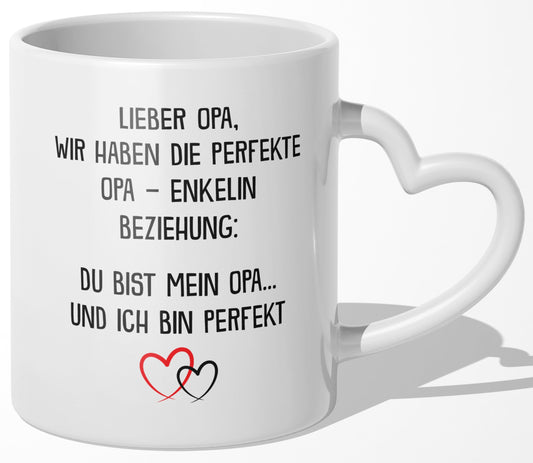 22Feels® Opa Geschenk von Enkelin - Tasse mit Spruch (Herzhenkel, Weiss, 320ml)-Tasse Weiss Herzhenkel 320ml-22Feels