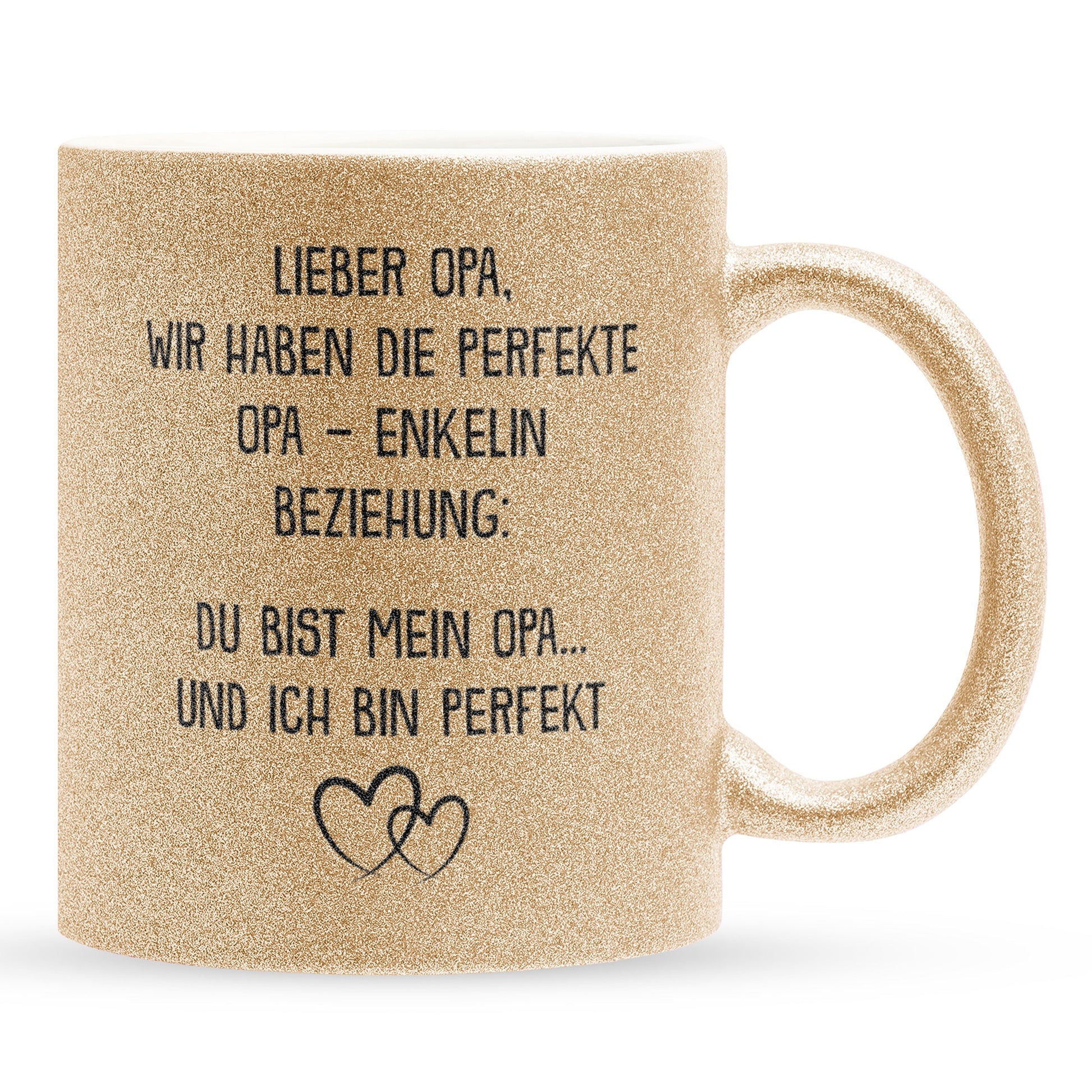 22Feels® Opa Geschenk von Enkelin - Glitzertasse mit Spruch: Perfekte Beziehung (Gold, 320ml)-Glitzertasse Gold 320ml-22Feels