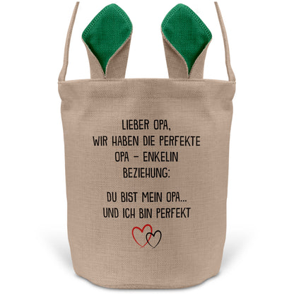 22Feels® Opa Osterkorb von Enkelin Grossvater mit Henkel Ostergeschenk Tragetasche Ostern Deko Osternest Körbchen Hasenohren (Beige/Grün)-Ostern Tragetasche-22Feels