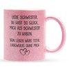 22Feels® Schwester Geschenk - Glitzertasse mit Spruch: Glück mich zu haben (Pink, 320ml)-Glitzertasse Pink 320ml-22Feels