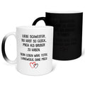 22Feels® Schwester Geschenk von Bruder - Zaubertasse mit Spruch: Glück mich zu haben (Matt-Schwarz und Weiss, 320ml)-Farbwechsel Tasse Matt 320ml-22Feels