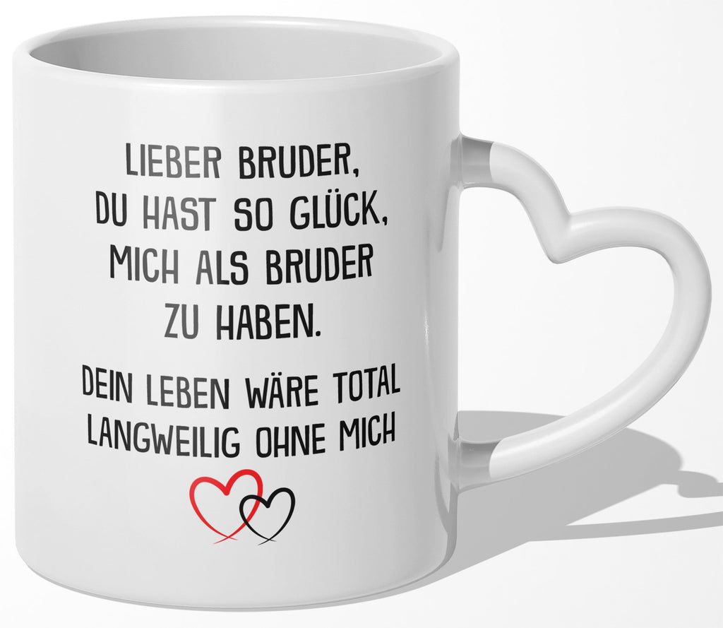 22Feels® Bruder Geschenk von Bruder - Tasse mit Spruch (Herzhenkel, Weiss, 320ml)-Tasse Weiss Herzhenkel 320ml-22Feels