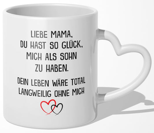 22Feels® Mama Geschenk von Sohn - Tasse mit Spruch (Herzhenkel, Weiss, 320ml)-Tasse Weiss Herzhenkel 320ml-22Feels