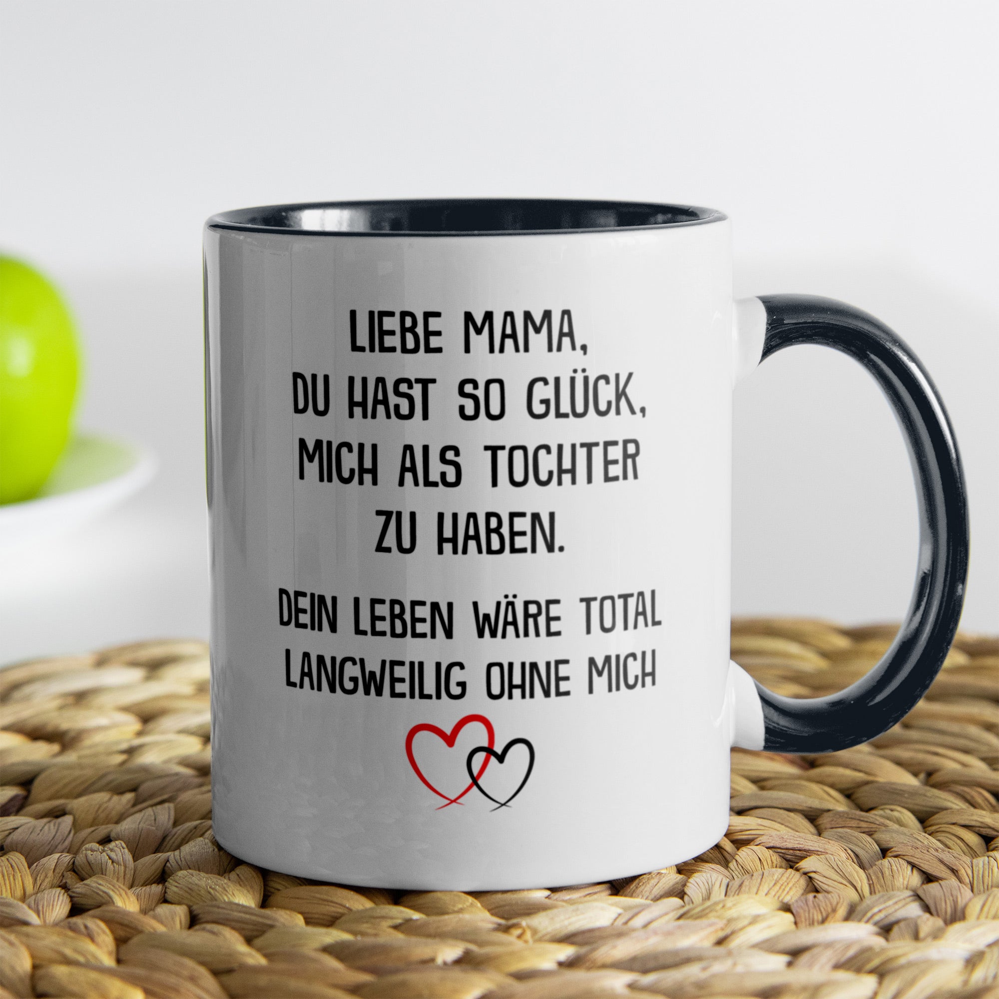 22Feels® Mama Geschenk von Tochter - Tasse mit Spruch: Glück mich zu haben (Weiss-Schwarz, 320ml)-TwoTone Tasse Weiss-Schwarz 320ml-22Feels