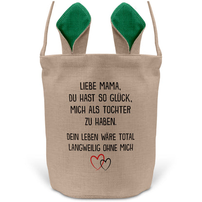 22Feels® Mama Osterkorb von Tochter Mutter mit Henkel Ostergeschenk Tragetasche Ostern Deko Osternest Körbchen Hasenohren (Beige/Grün)-Ostern Tragetasche-22Feels