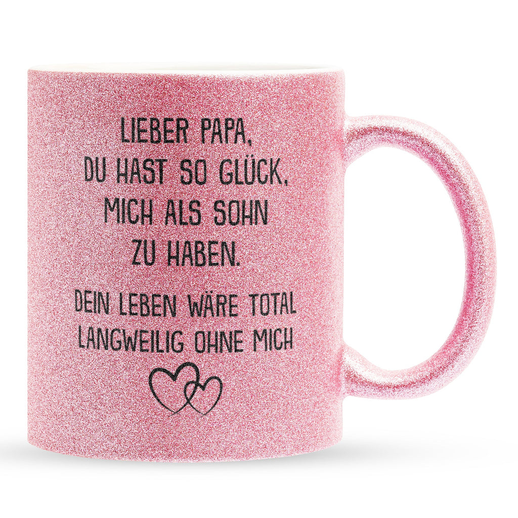 22Feels® Papa Geschenk von Sohn - Glitzertasse mit Spruch: Glück mich zu haben (Pink, 320ml)-Glitzertasse Pink 320ml-22Feels