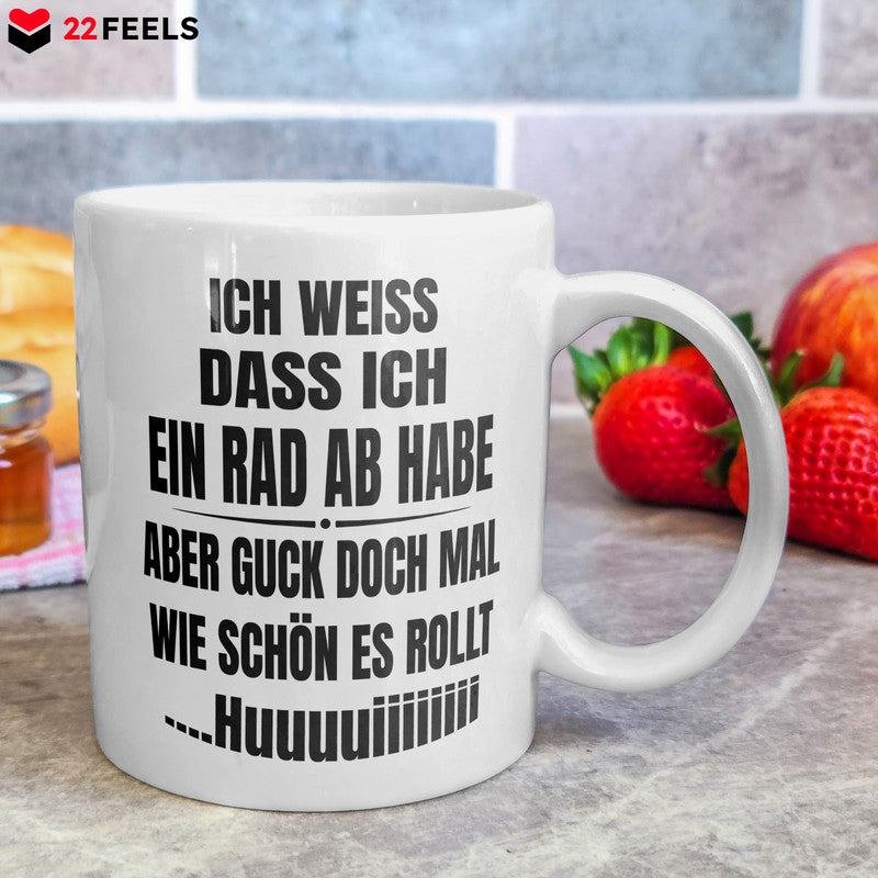 22Feels® Lustige Tasse mit Spruch: Ich Weiss, Dass Ich Ein Rad Abhabe - Büro Geschenkidee (Weiss, 320ml)-Weisse Tasse 320ml-22Feels