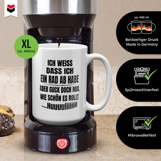 22Feels® Lustige XL Tasse mit Spruch: Ich weiss, dass ich ein Rad abhabe - Büro Geschenkidee (Weiss, 440ml)-Weisse XL Tasse 440ml-22Feels