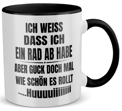 22Feels® Lustige Tasse mit Spruch: Ich weiss, dass ich ein Rad abhabe - Büro Geschenkidee (Weiss-Schwarz, 320ml)-TwoTone Tasse Weiss-Schwarz 320ml-22Feels