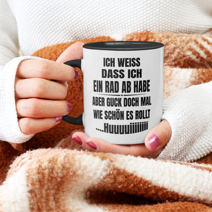 22Feels® Lustige Tasse mit Spruch: Ich weiss, dass ich ein Rad abhabe - Büro Geschenkidee (Weiss-Schwarz, 320ml)-TwoTone Tasse Weiss-Schwarz 320ml-22Feels