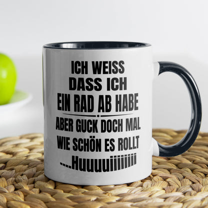 22Feels® Lustige Tasse mit Spruch: Ich weiss, dass ich ein Rad abhabe - Büro Geschenkidee (Weiss-Schwarz, 320ml)-TwoTone Tasse Weiss-Schwarz 320ml-22Feels