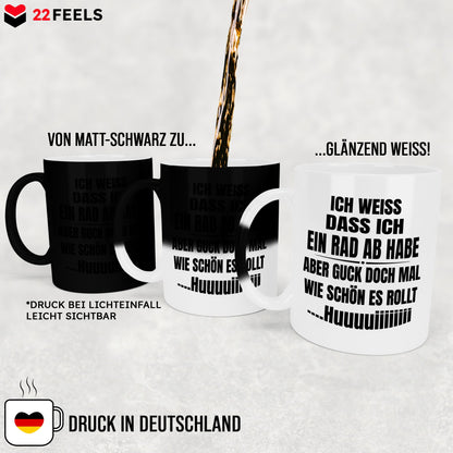 22Feels® Lustige Zaubertasse mit Spruch: Ich weiss, dass ich ein Rad abhabe - Büro Geschenkidee (Matt-Schwarz und Weiss, 320ml)-Farbwechsel Tasse Matt 320ml-22Feels