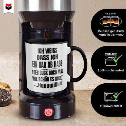 22Feels® Lustige Tasse mit Spruch: Ich weiss, dass ich ein Rad abhabe - Büro Geschenkidee (Weiss-Schwarz, 320ml)-TwoTone Tasse Weiss-Schwarz 320ml-22Feels