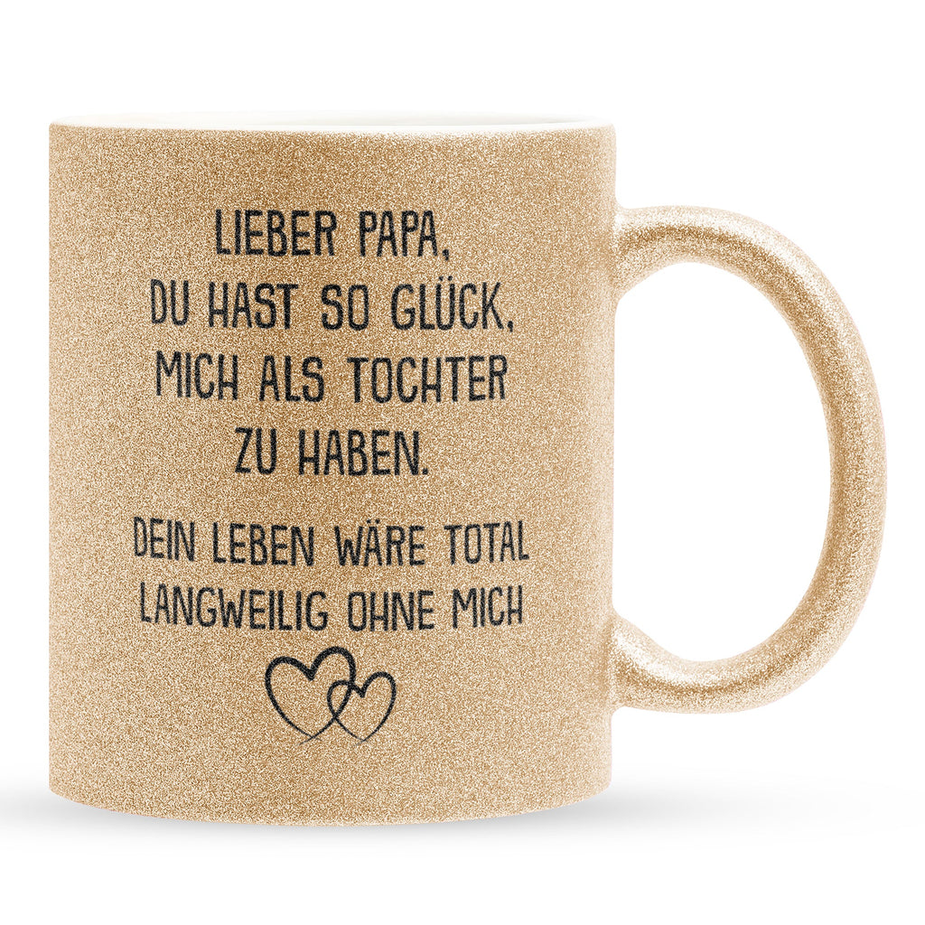 22Feels® Papa Geschenk von Tochter - Glitzertasse mit Spruch: Glück mich zu haben (Gold, 320ml)-Glitzertasse Gold 320ml-22Feels