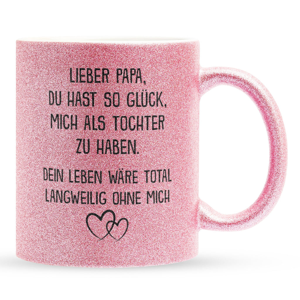 22Feels® Papa Geschenk von Tochter - Glitzertasse mit Spruch: Glück mich zu haben (Pink, 320ml)-Glitzertasse Pink 320ml-22Feels