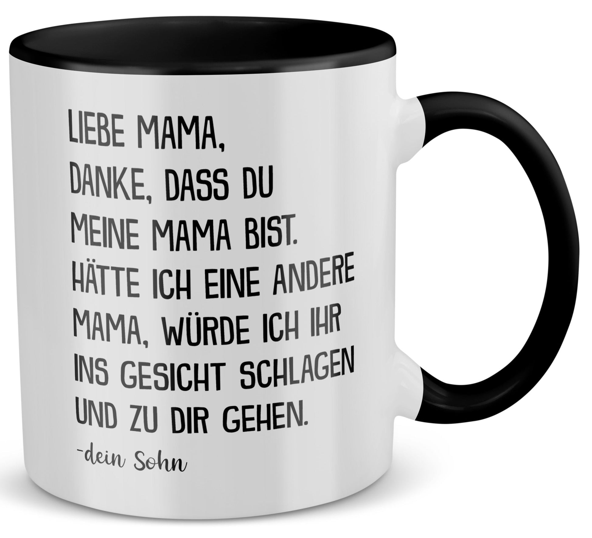 22Feels® Mama Geschenk von Sohn - Tasse mit Spruch: Danke (Weiss-Schwarz, 320ml)-TwoTone Tasse Weiss-Schwarz 320ml-22Feels