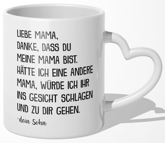 22Feels® Mama Geschenk von Sohn - Tasse mit Spruch (Herzhenkel, Weiss, 320ml)-Tasse Weiss Herzhenkel 320ml-22Feels