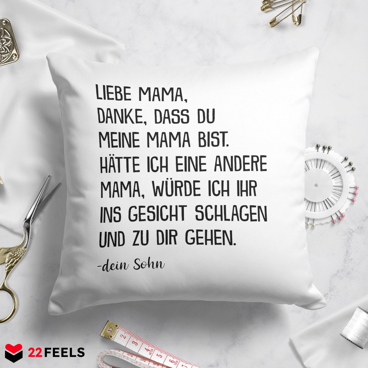 22Feels® Mama Geschenk vom Sohn - Kissen mit Spruch: Danke (Weiss 40x40cm)-Kissen Weiss 40x40-22Feels