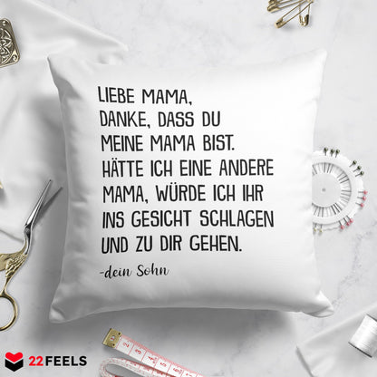 22Feels® Mama Geschenk vom Sohn - Kissen mit Spruch: Danke (Weiss 40x40cm)-Kissen Weiss 40x40-22Feels