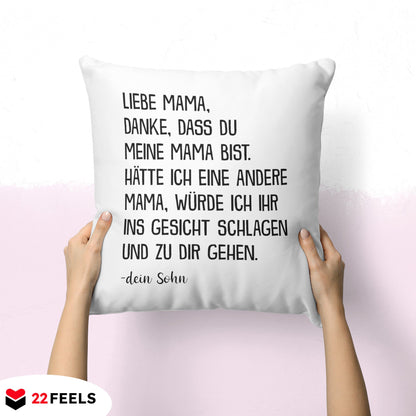 22Feels® Mama Geschenk vom Sohn - Kissen mit Spruch: Danke (Weiss 40x40cm)-Kissen Weiss 40x40-22Feels