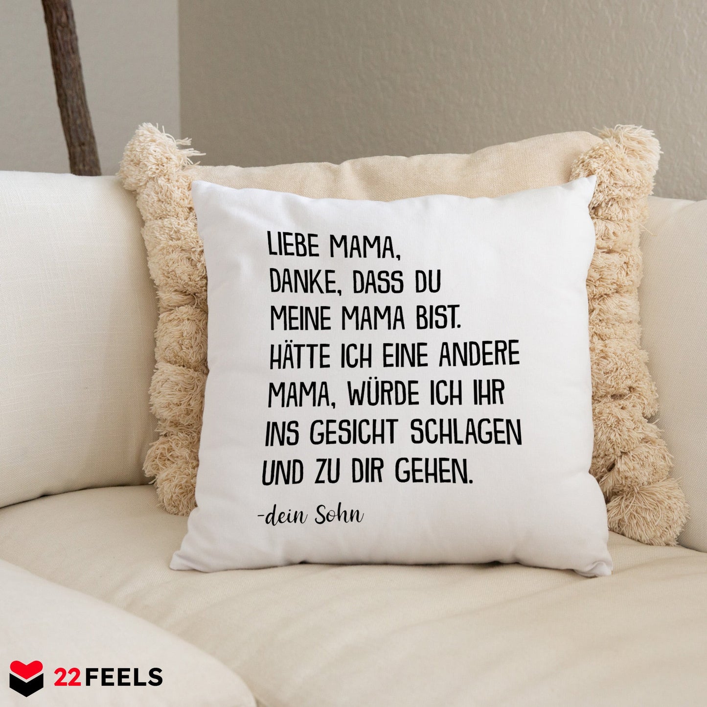 22Feels® Mama Geschenk vom Sohn - Kissen mit Spruch: Danke (Weiss 40x40cm)-Kissen Weiss 40x40-22Feels