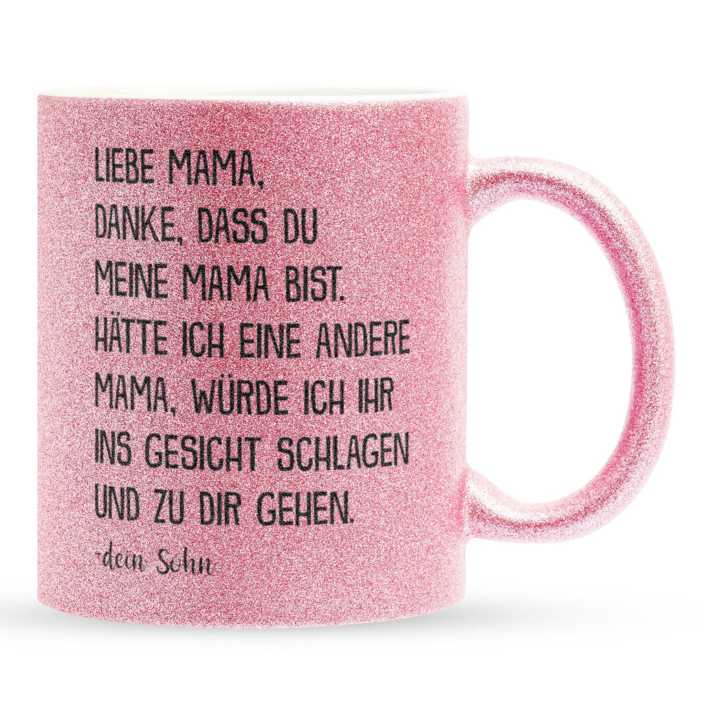 22Feels® Mama Geschenk von Sohn - Glitzertasse mit Spruch: Danke (Pink, 320ml)-Glitzertasse Pink 320ml-22Feels