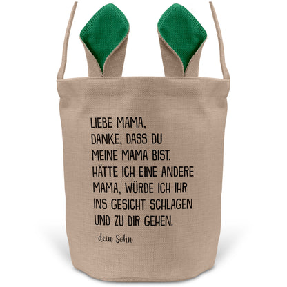 22Feels® Mama Osterkorb von Sohn Mutter mit Henkel Ostergeschenk Tragetasche Ostern Deko Osternest Körbchen Hasenohren (Beige/Grün)-Ostern Tragetasche-22Feels