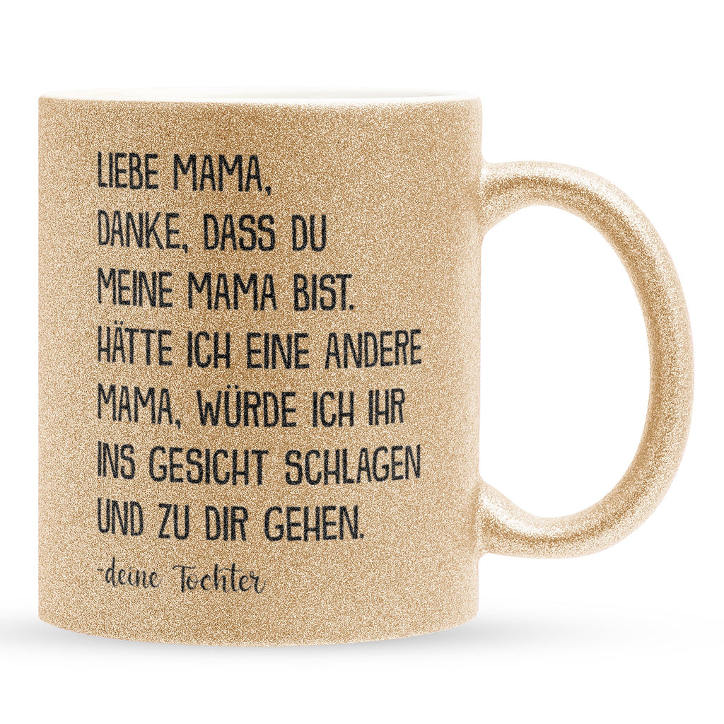22Feels® Mama Geschenk von Tochter - Glitzertasse mit Spruch: Danke (Gold, 320ml)-Glitzertasse Gold 320ml-22Feels
