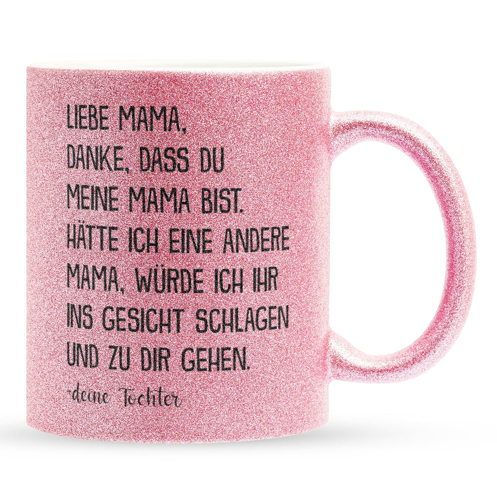 22Feels® Mama Geschenk von Tochter - Glitzertasse mit Spruch: Danke (Pink, 320ml)-Glitzertasse Pink 320ml-22Feels