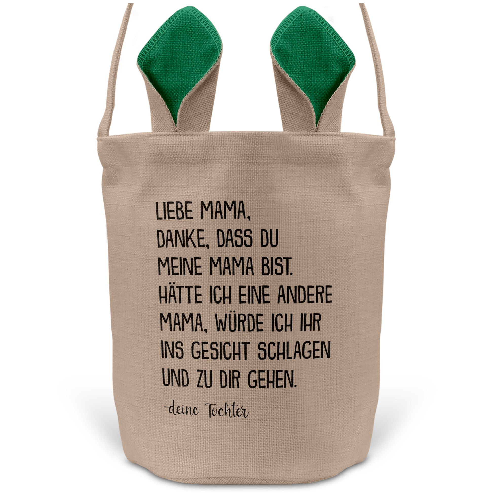22Feels® Mama Osterkorb von Tochter Mutter mit Henkel Ostergeschenk Tragetasche Ostern Deko Osternest Körbchen Hasenohren (Beige/Grün)-Ostern Tragetasche-22Feels