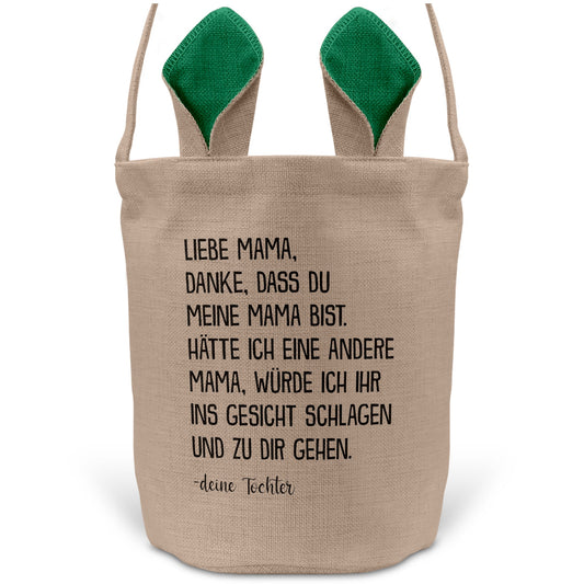 22Feels® Mama Osterkorb von Tochter Mutter mit Henkel Ostergeschenk Tragetasche Ostern Deko Osternest Körbchen Hasenohren (Beige/Grün)-Ostern Tragetasche-22Feels
