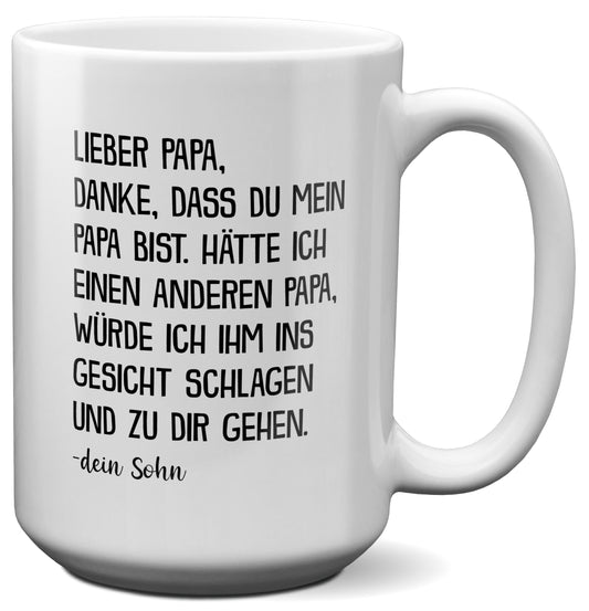22Feels® Papa Geschenk von Sohn - XL Tasse mit Spruch: Danke (Weiss, 440ml)-Weisse XL Tasse 440ml-22Feels