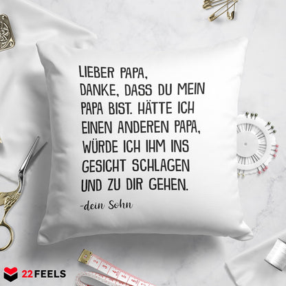 22Feels® Papa Geschenk von Sohn - Kissen mit Spruch: Danke (Weiss 40x40cm)-Kissen Weiss 40x40-22Feels
