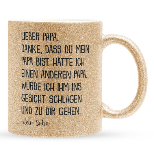 22Feels® Papa Geschenk von Sohn - Glitzertasse mit Spruch: Danke (Gold, 320ml)-Glitzertasse Gold 320ml-22Feels