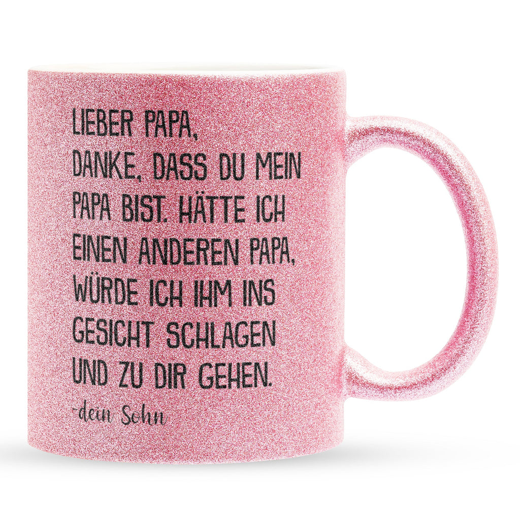 22Feels® Papa Geschenk von Sohn - Glitzertasse mit Spruch: Danke (Pink, 320ml)-Glitzertasse Pink 320ml-22Feels