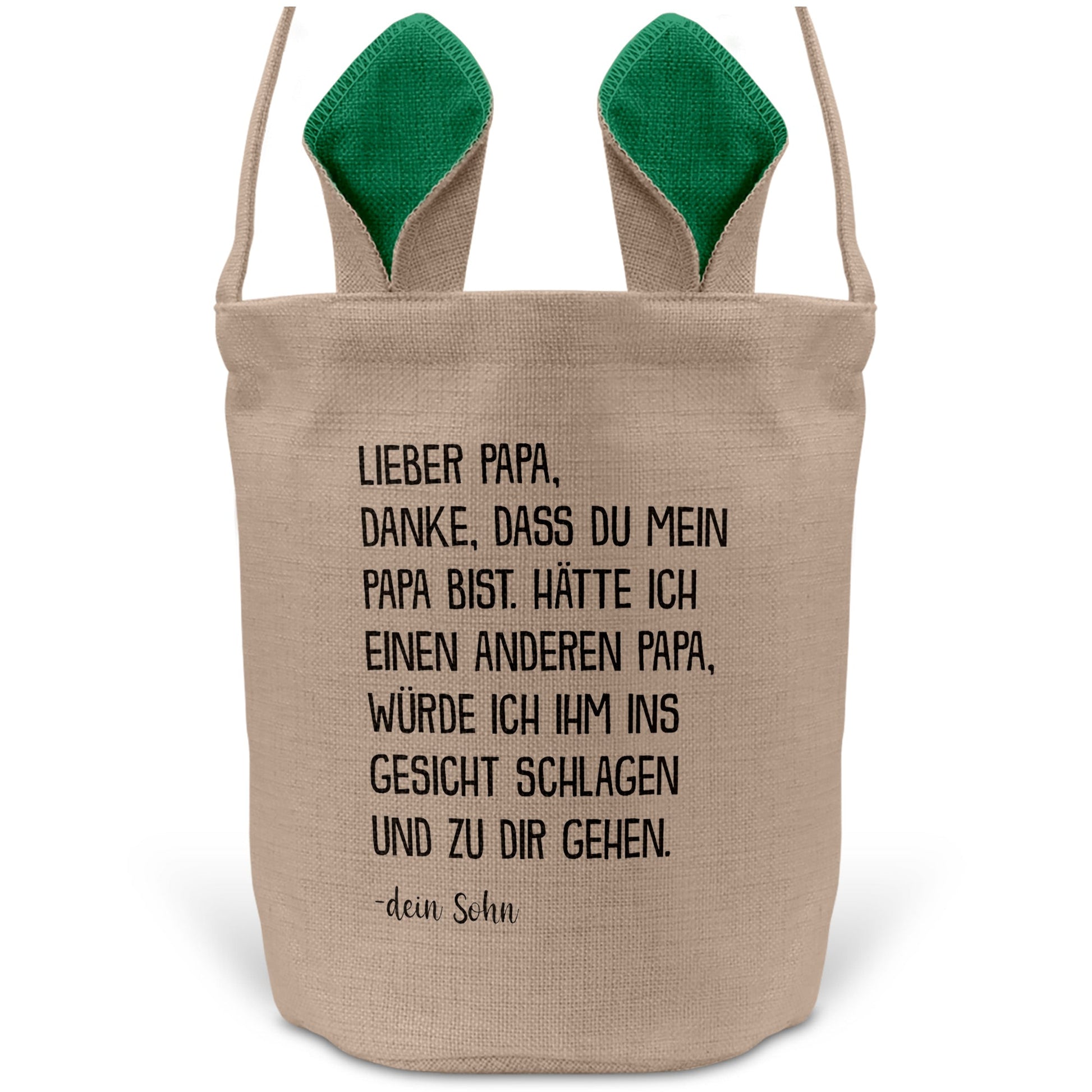 22Feels® Papa Osterkorb von Sohn Vater mit Henkel Ostergeschenk Tragetasche Ostern Deko Osternest Körbchen Hasenohren (Beige/Grün)-Ostern Tragetasche-22Feels