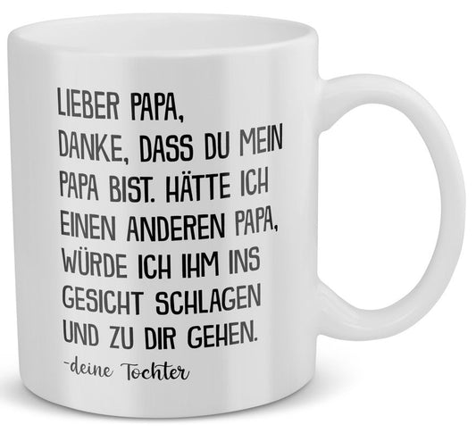 22Feels® Geschenk für Papa von Tochter - Spruch: Danke (Weiss, 320ml)-Weisse Tasse 320ml-22Feels
