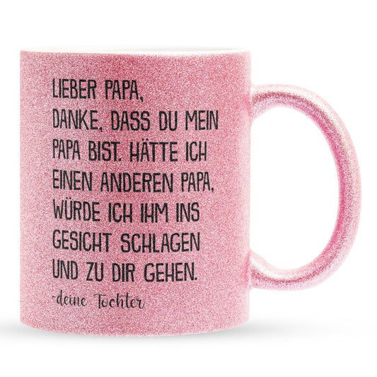 22Feels® Papa Geschenk von Tochter - Glitzertasse mit Spruch: Zirkus 'Papa' (Pink, 320ml)-Glitzertasse Pink 320ml-22Feels