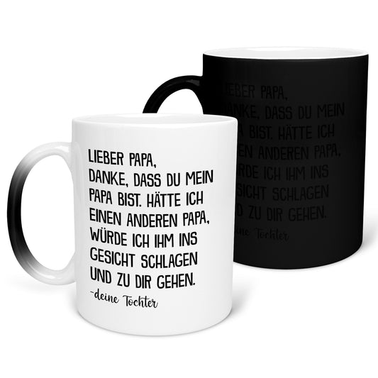 22Feels® Papa Geschenk von Tochter - Zaubertasse mit Spruch: Zirkus 'Papa' (Matt-Schwarz und Weiss, 320ml)-Farbwechsel Tasse Matt 320ml-22Feels