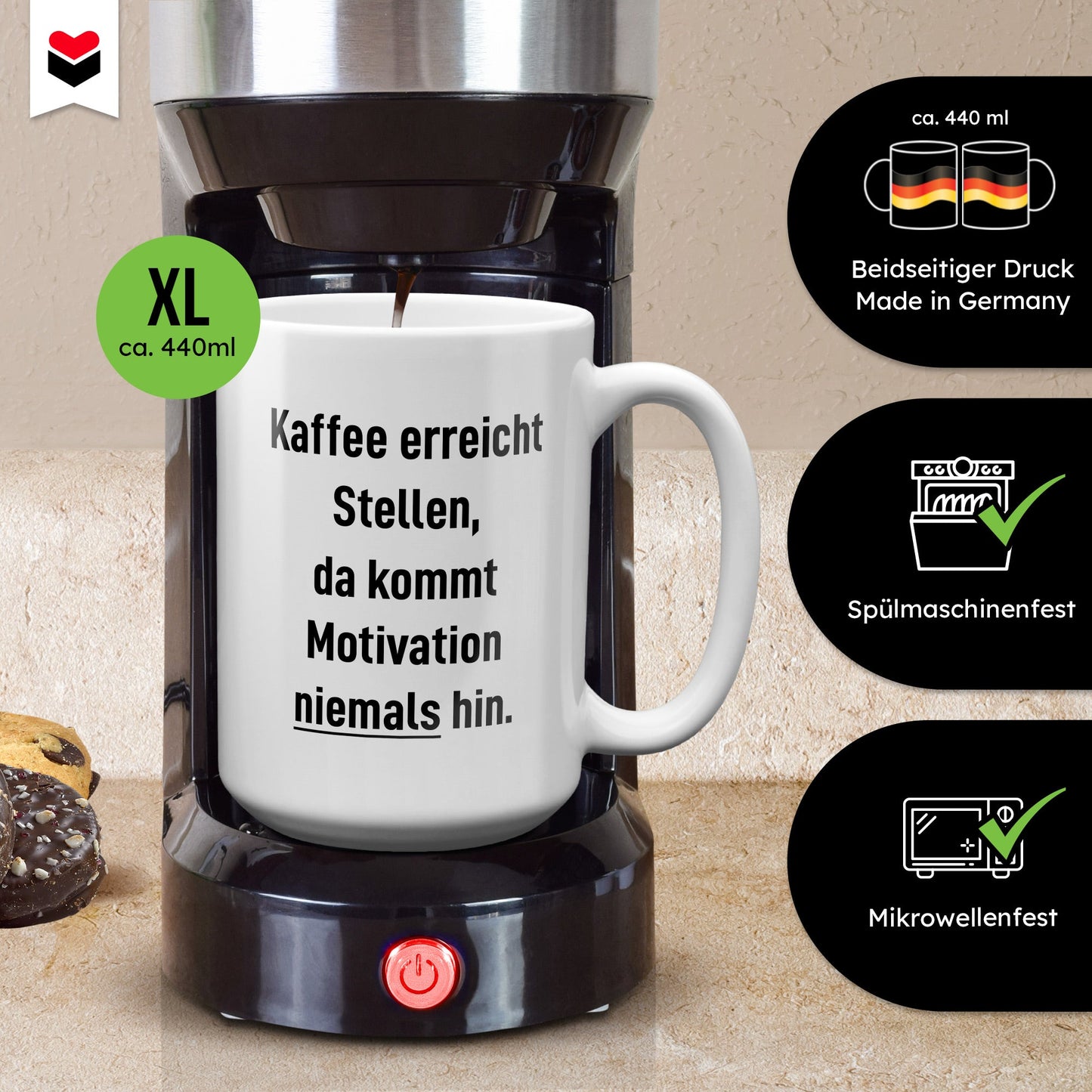 22Feels® Lustige XL Tasse mit Spruch: Kaffee Motivation - Büro Geschenkidee (Weiss, 440ml)-Weisse XL Tasse 440ml-22Feels