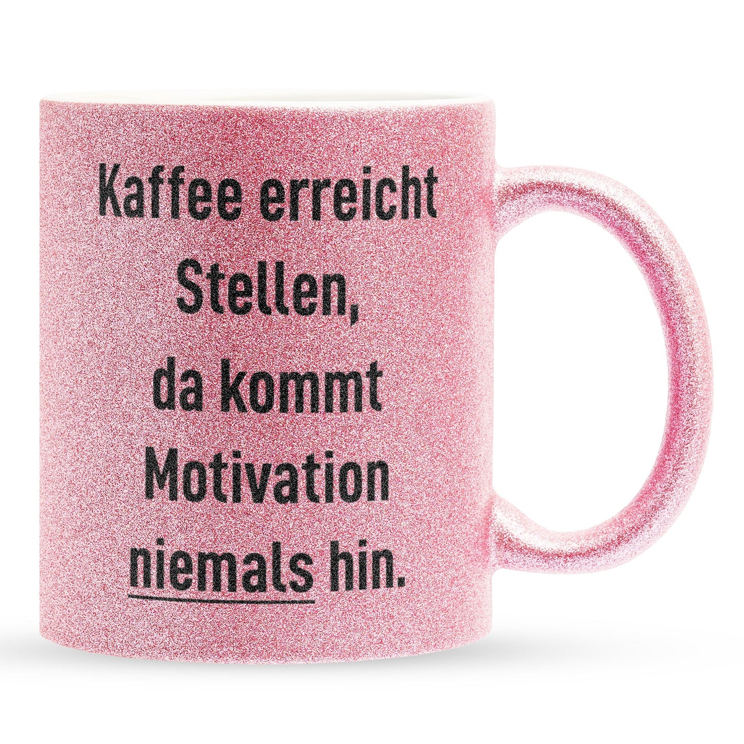 22Feels® Lustige Glitzertasse mit Spruch: Kaffee Motivation - Büro Geschenkidee (Pink, 320ml)-Glitzertasse Pink 320ml-22Feels