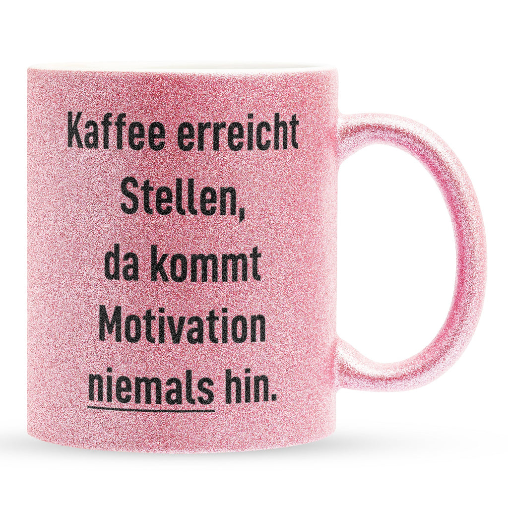 22Feels® Lustige Glitzertasse mit Spruch: Kaffee Motivation - Büro Geschenkidee (Pink, 320ml)-Glitzertasse Pink 320ml-22Feels
